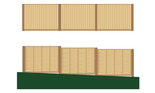 Lap and featheredge fence panels flat and sloped installation diagram by Next Fence
